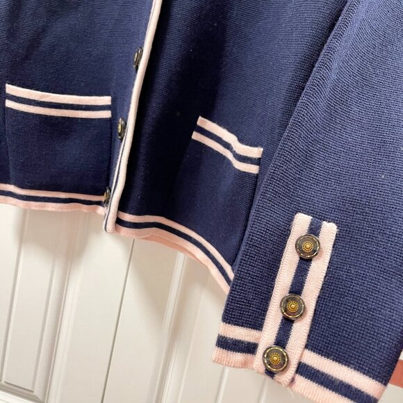 Vintage Preppy Contrast Knit Cardigan Jacket Navy Pink - M - Picture 8 of 12